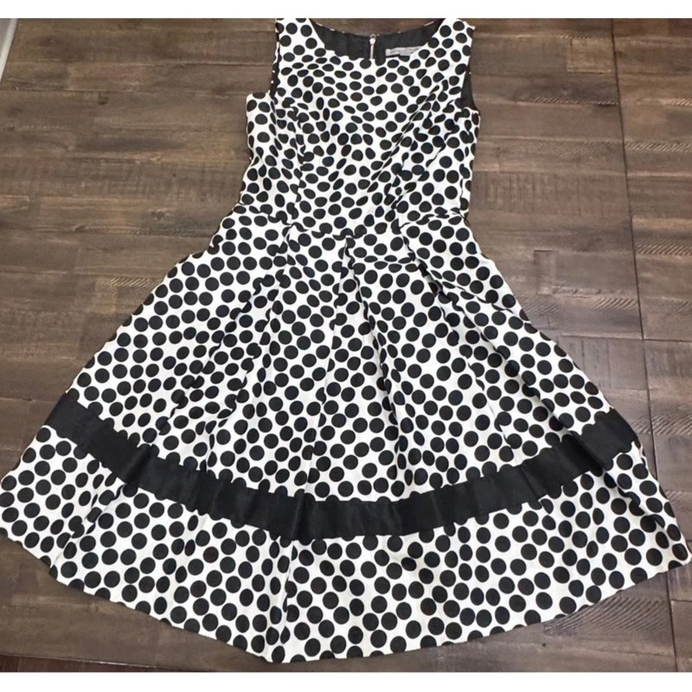 Danny and Nicole Polka Dot Dress 4 Black White Excellent Fit Flare Midi Pleated